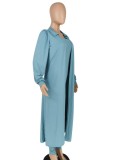 Blue Bandeau Fitted Jumpsuit and Puff Sleeve Long Cardigan 2PCS Set