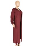 Wine Bandeau Fitted Jumpsuit and Puff Sleeve Long Cardigan 2PCS Set