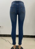 Blue High Waist Ripped Distressed Jeans with Pocket