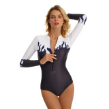 Black and White Long Sleeve Surfing Zip Up One Piece Rash Guards