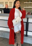 Red Wide Long Sleeves Long Sweater Cardigans with Pocket