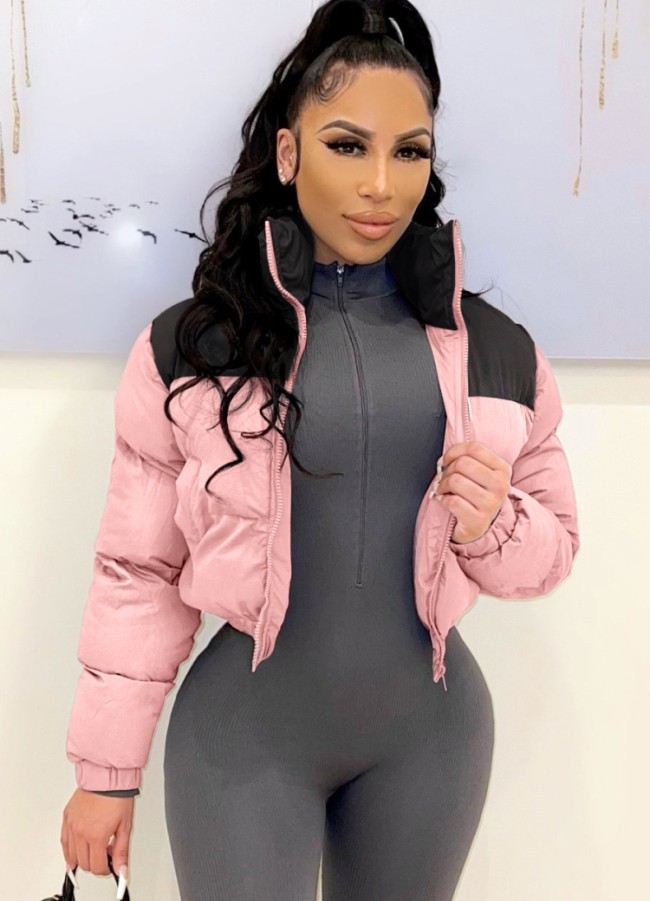 Pink Zipper Up Long Sleeve Turtleneck Bread Jacket