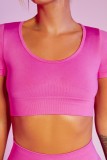 Rose Red Short Sleeve O-Neck Bodycon Workout Active Sport Crop Top