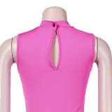 Pink Round Neck Sleeveless Top And Loose Pant 2PCS Sets