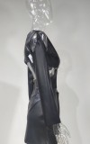 Black Pu Leather Mesh Long Sleeves Slit Mini Dress