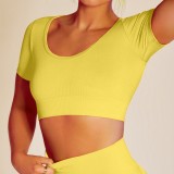 Yellow Short Sleeve O-Neck Bodycon Workout Active Sport Crop Top