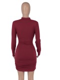 Red Lace Up Cut Out Long Sleeve Sheath Mini Dress