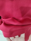 Red Long Sleeves Drawstring Hoody Top and Pants 2PCS Tracksuit