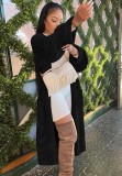 Black Wide Long Sleeves Long Sweater Cardigans with Pocket