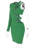 Green O-Neck Cut Out Single Sleeve O-Ring Sheath Mini Dress