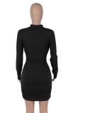 Black Lace Up Cut Out Long Sleeve Sheath Mini Dress