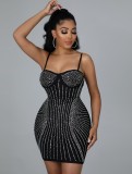 Black Rhinestone Beaded Cami Sheath Mini Dress