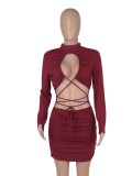 Red Lace Up Cut Out Long Sleeve Sheath Mini Dress