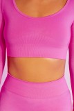 Rose Red Long Sleeve O-Neck Bodycon Workout Active Sport Crop Top