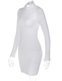 White Midi Neck Chain Backless Long Sleeve Sheath Mini Dress