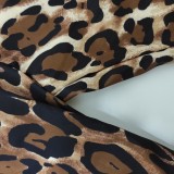 Leopard Print Brown One Shoulder Single Sleeve Jumpsuit with Belt