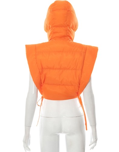 Orange Sleeveless Strings Hoody Padded Crop Top