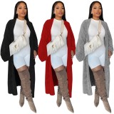 Red Wide Long Sleeves Long Sweater Cardigans with Pocket