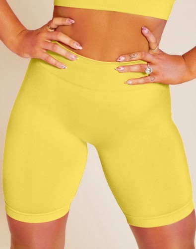 Yellow High Wait Bodycon Workout Active Sport Shorts