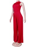 Red Round Neck Sleeveless Top And Loose Pant 2PCS Sets