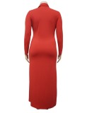 Plus Size Red Button Open Long Sleeves Long Blouse Dress
