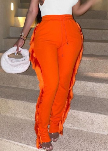 Orange Trendy Fringe Drawstring Sweatpants