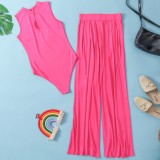 Pink Round Neck Sleeveless Top And Loose Pant 2PCS Sets