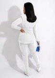 White Deep-V Long Sleeves Bustier Blazer and Pants 2PCS Set