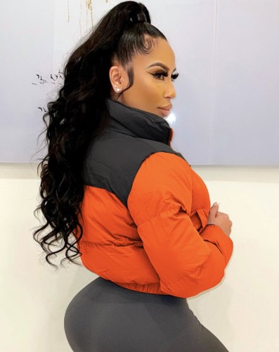 Orange Zipper Up Long Sleeve Turtleneck Bread Jacket