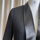 Plus Size Black Deep-V Button Up Long Sleeve Fringe Blazer Dress