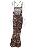 Leopard Print Cami Backless Fitted Maxi Dress