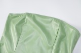 Green PU Leather Slinky Split Mini Bandeau Dress