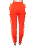 Orange Trendy Fringe Drawstring Sweatpants