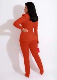 Orange Deep-V Long Sleeves Bustier Blazer and Pants 2PCS Set