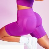Purple High Wait Bodycon Workout Active Sport Shorts