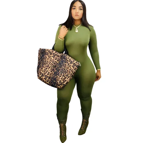 Green Basic Mock Neck Tight Jumpsuit