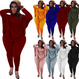 Plus Size Red Bat-wing Sleeve Slit Top and Pants Two Piece Set