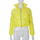 Yellow Patent PU Leather Bubble Jacket
