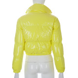 Yellow Patent PU Leather Bubble Jacket