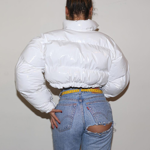 White Patent PU Leather Bubble Jacket