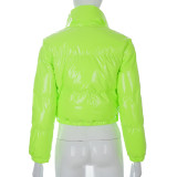 Green Patent PU Leather Bubble Jacket