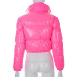 Pink Patent PU Leather Bubble Jacket
