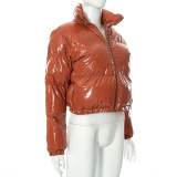 Chocolate Patent PU Leather Bubble Jacket