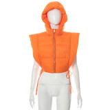 Orange Hooded Slit Sides Puff Vest