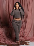 Blue Fleece Lace Up Back Hoodie and Pants Two Piece Set