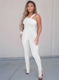 White Single Long Sleeve Irregular Bodysuit and Pants 2PCS Set