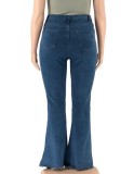 Plus Size Dk-Blue Ripped Hole High Waist Jeans with Pocket