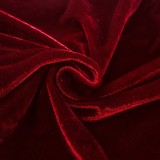 Red Velvet V-Neck Long Sleeve Ruched Irregular Mini Dress