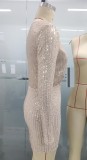 Sequins Plunge Neck Long Sleeve Mini Dress