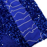 Blue Sequins One Shoulder Single Sleeve Slit Slinky Mini Dress
